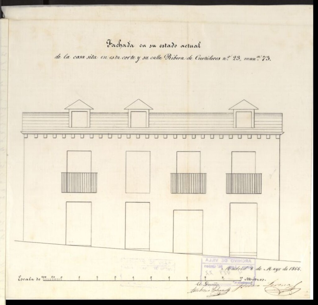 Miniatura de D. Ambrosio Laviano, en solicitud de licencia para levantar pisos en su casa Rivera de curtidores nº 23, manzana 73.