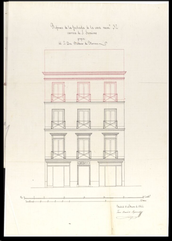 Miniatura de D. Baltasar Moreno, dueño de la casa Carrera de S. Jerónimo nº 32, en solicitud de licencia para aumentar un tercer piso.