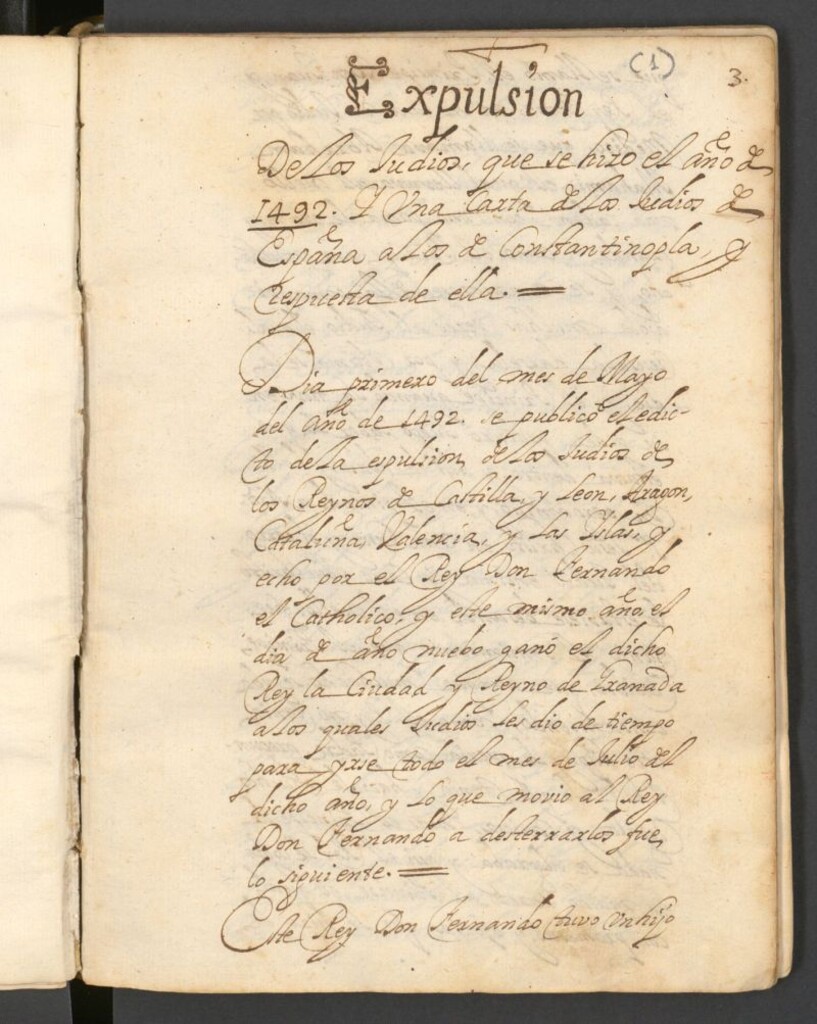 Miniatura de Expulsión de los judíos, que se hizo el año de 1492. Y una carta de los judíos de España a los de Constantinopla y respuesta de ella