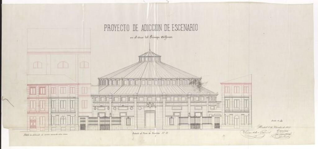 Miniatura de Expediente instruido para adicionar al Circo Ecuestre, denominado del Príncipe Alfonso, un escenario y de dependencias accesorias.