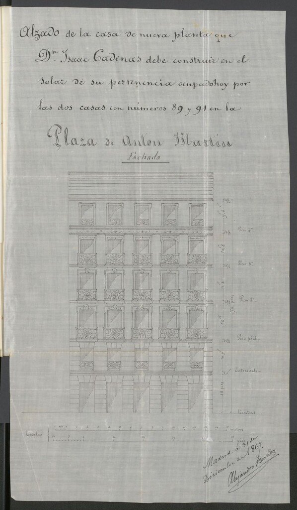 Miniatura de D. Isaac Cadenas, en solicitud de licencia para construir de nueva planta sus casas sitas en la Plazuela de Antón Martín nº 89 y 91 moderno.