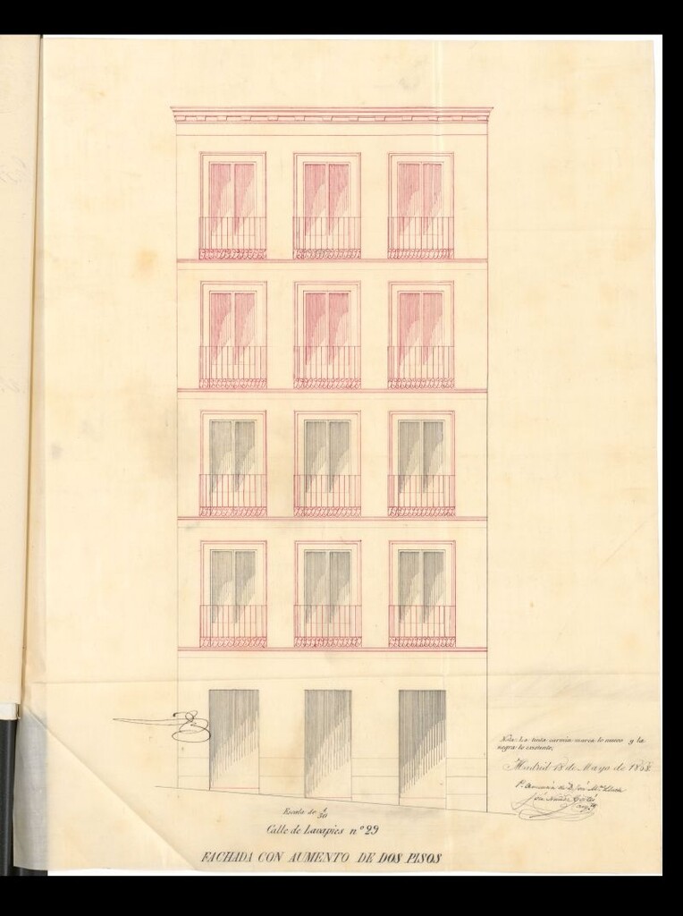 Miniatura de D. José Domingo Ibañez, en solicitud de licencia para levantar dos pisos mas en su casa calle de Lavapies nº 29.