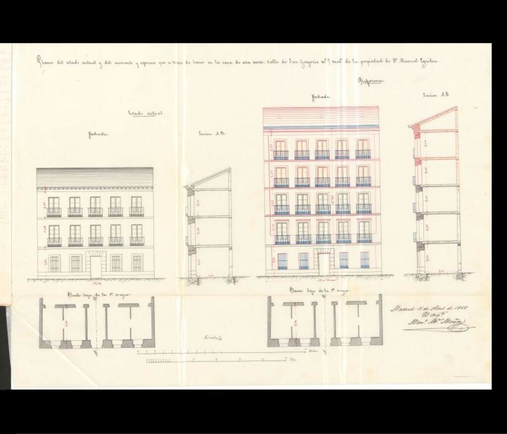 Miniatura de D. Manuel de Aguiluz, dueño de la casa calle de S. Gregorio nº 7 moderno, en solicitud de licencia paa levantar dos pisos sobre los que ya tiene la finca.