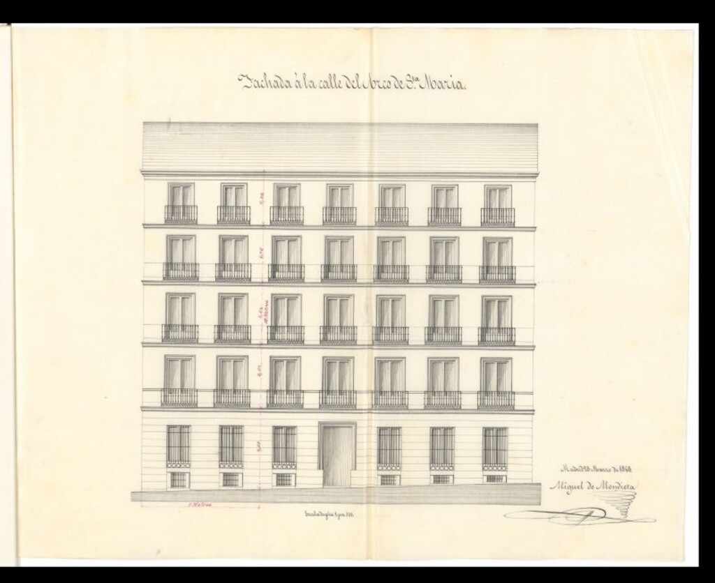 Miniatura de D. Francisco Cutanda, en solicitud de licencia para construir en el solar nº 36, de la calle del Arco de Santa María, manzana 307.