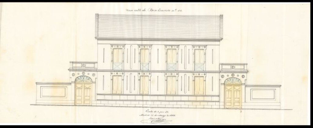 Miniatura de D. Policarpo Aragón, en sollicitut de licencia para construir en la manzana 10 del Barrio de Argüelles, con fachada a la calle de D. Evaristo y de D. Martín.