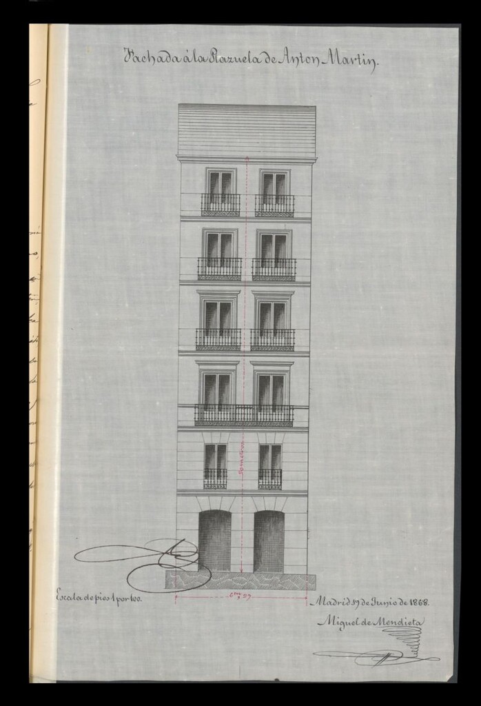 Miniatura de D. Domingo Elguero, en solicitud de licencia para construir de nueva planta en su casa nº 93 de la Plazuela de Antón Martín.