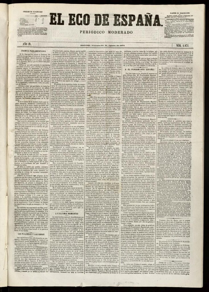 Miniatura de El Eco de España del 22 de agosto de 1873