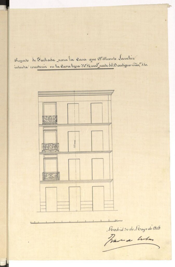 Miniatura de D. Vicente Sanchís, en solicitud de licencia para construir de nueva planta en el solar nº 14 moderno, de la Cava Baja, y pte. del 13 antiguo, manzana 150.
