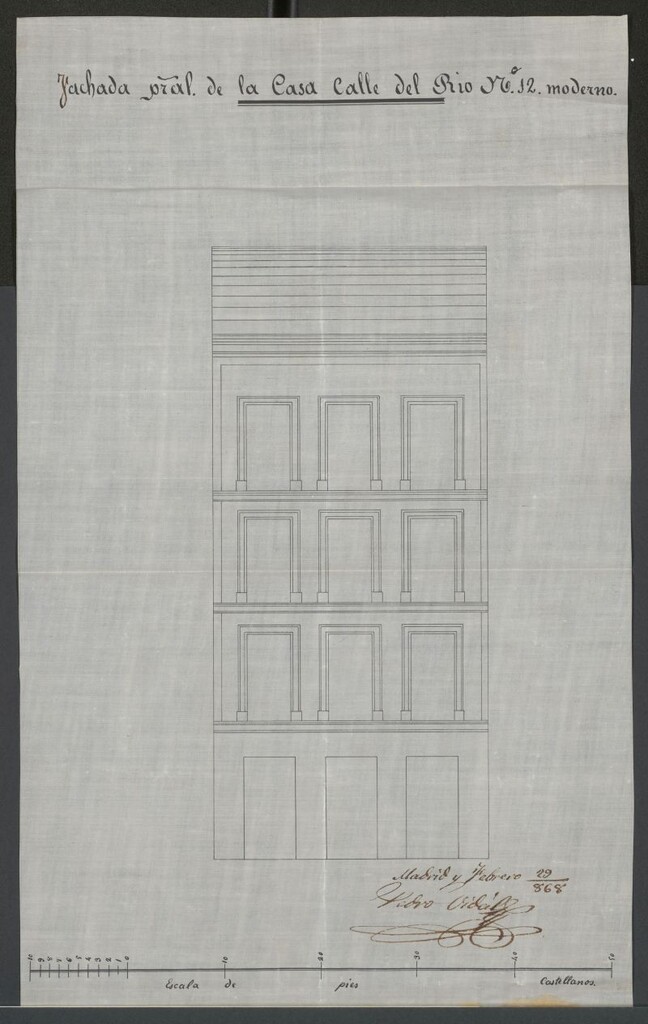 Miniatura de D. Vicente Fernández Escribano, en solicitud de licencia para construir de nueva planta su casa calle del Río nº 12 moderno, manzana 552.