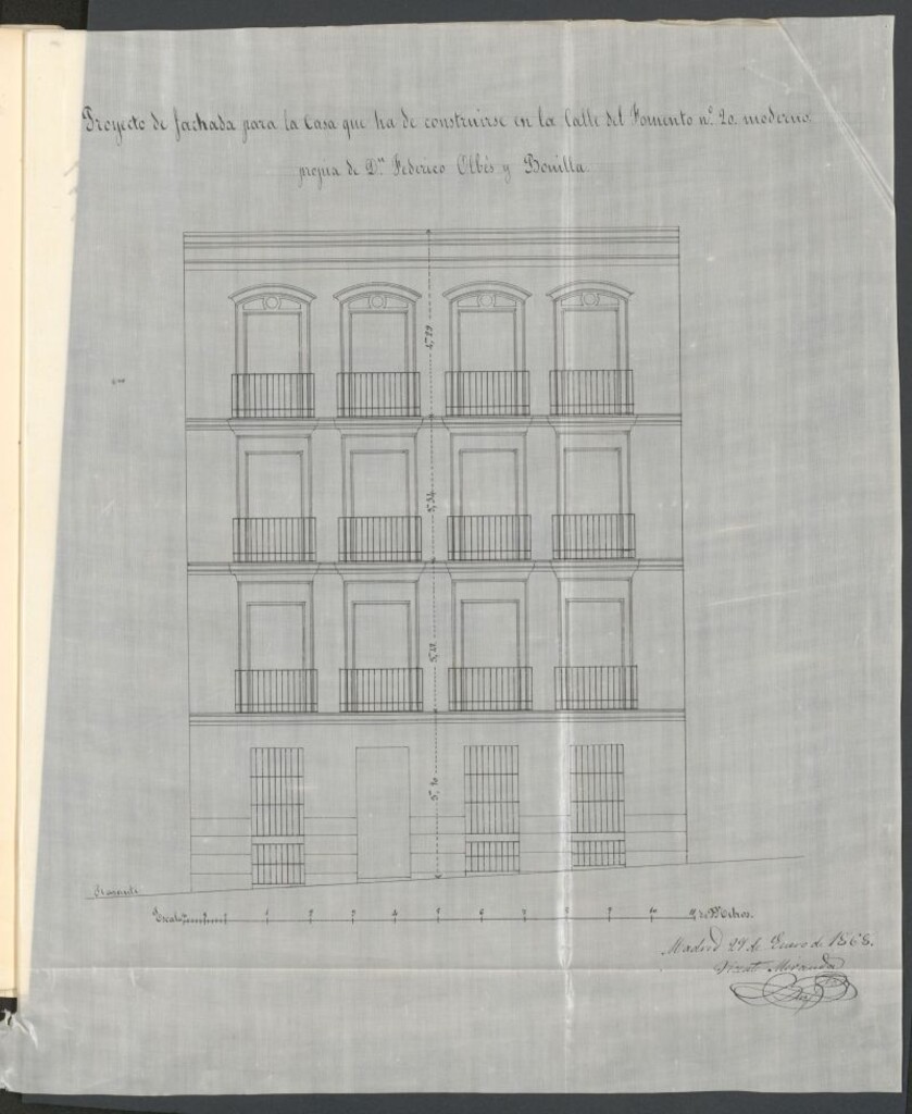 Miniatura de D. Federico Olbés y Bonilla, en solicitud de licencia para construir de nueva planta su casa calle de Fomento nº 20.