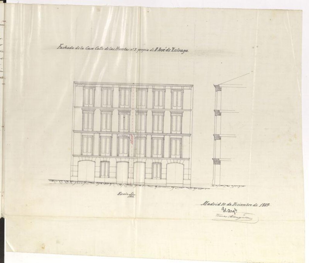 Miniatura de D. Hilario Abad de Aparicio, a nombre de D. José de Zuluaga, en solicitud de licencia para construir de nueva planta su casa calle de las Huertas nº 9.