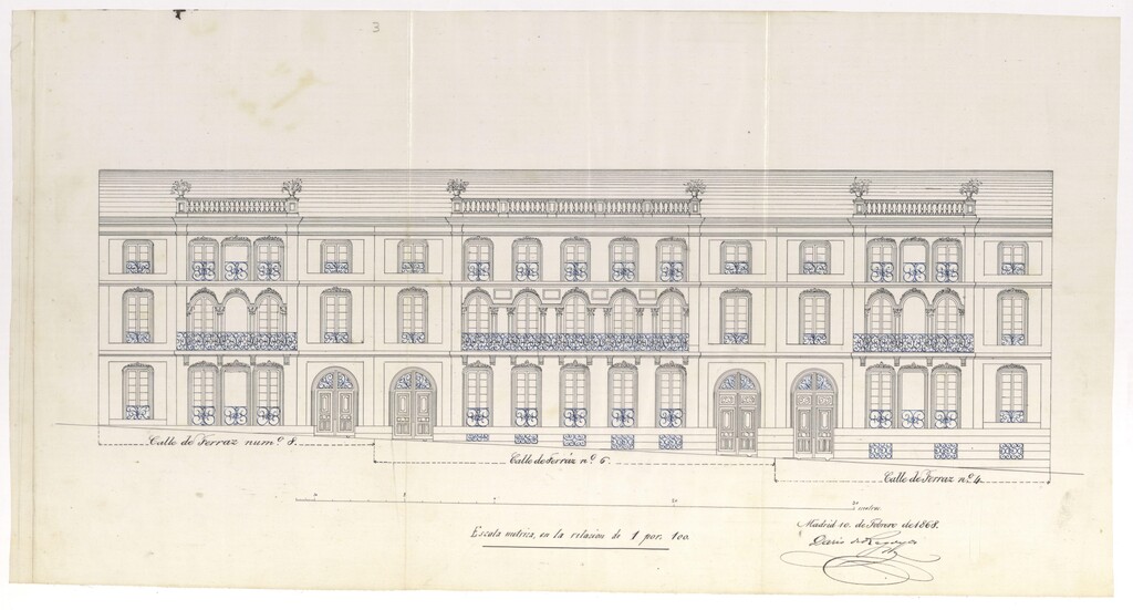 Miniatura de D. Fernando Orueta, como Apoderado del Sr. Conde de Zaldivar en solicitud de licencia para construir de nueva planta en la manzana 13 del Barrio de Argüelles, con fachada a la calle Ferraz.