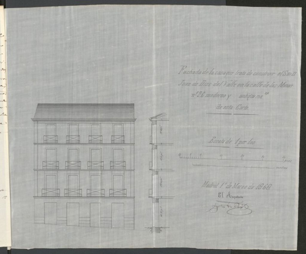 Miniatura de D. Juan María del Valle, en solicitud de licencia para construir de nueva planta su casa calle de las Minas nº 26.
