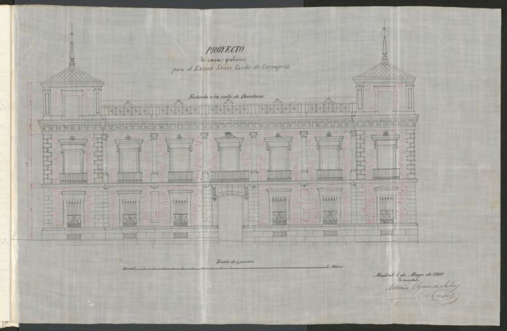 Miniatura de Excmo. Sr. Conde de Cerrageria, en solicitud de licencia para reconstruir su Casa Palacio en la calle de Quintana, con vuelta a la de Tutor y de D. Martín (Barrio de Argüelles)