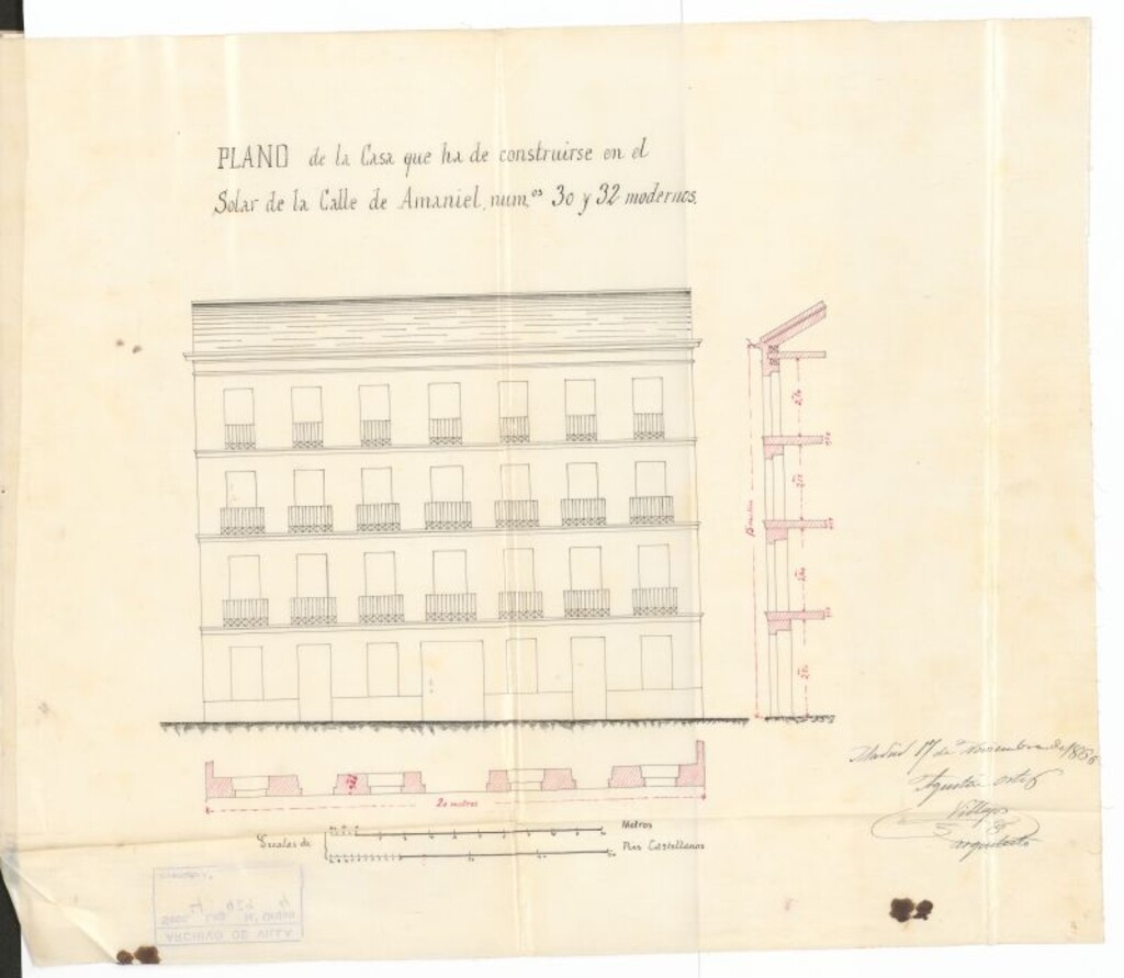 Miniatura de D. Atanasio Ventura y Ramos, en solicitud de licencia para contruir la fachada de una parte de la casa nº 30 y 32 de la calle de Amaniel.