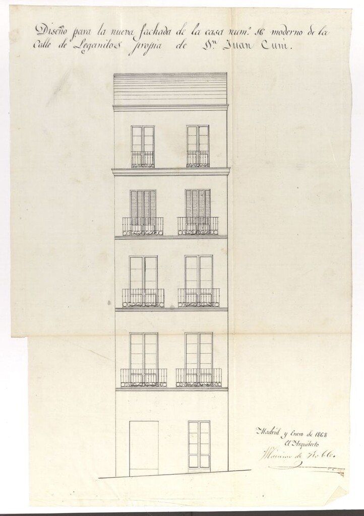 Miniatura de D. Juan Cuni, en solicitud de licencia para construir en la calle de Leganitos nº 16 moderno, manzana 522.