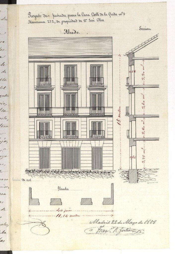 Miniatura de D. José de Olea,  en solicitud de licencia para construir de nueva planta su casa calle de la Greda nº 1 moderno.