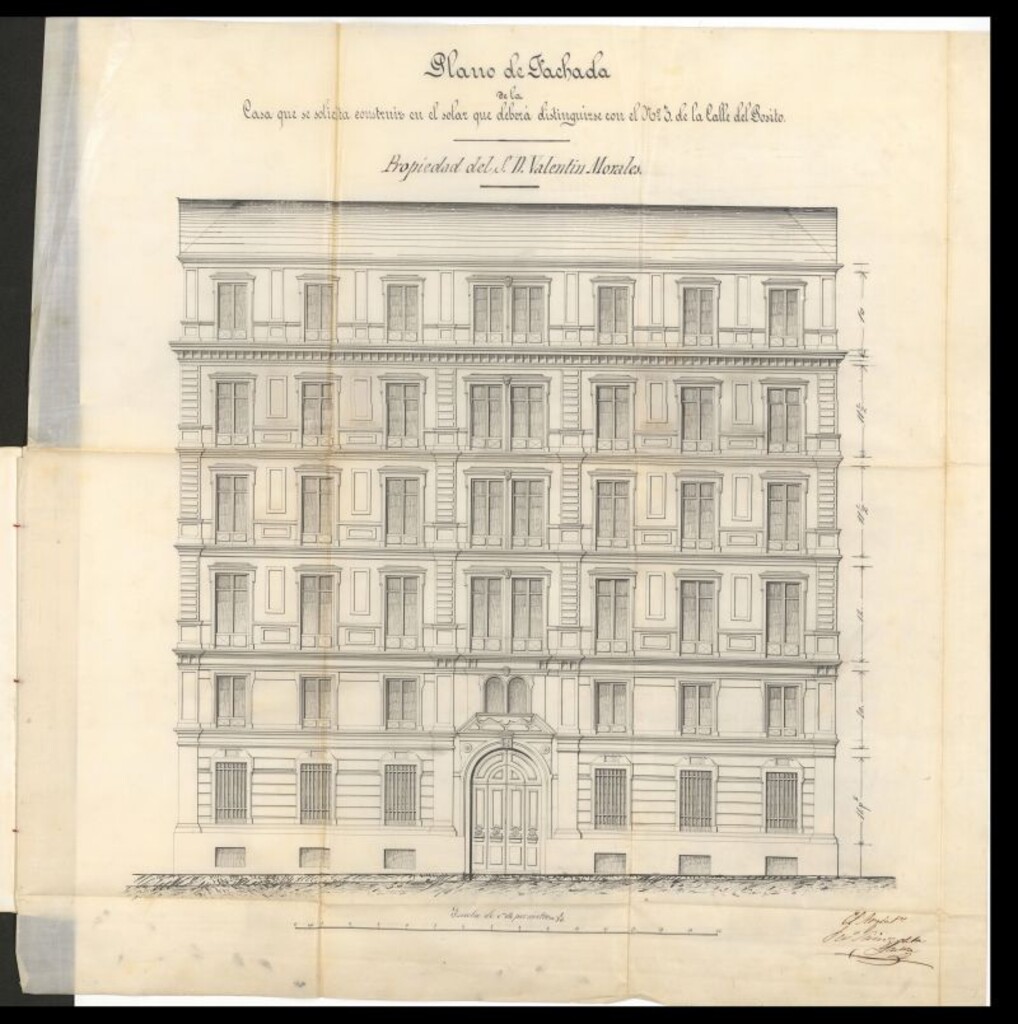 Miniatura de D. Valentín Morales, en solicitud de licencia para edificar de nueva planta en el solar nº 3 de la calle del Posito.