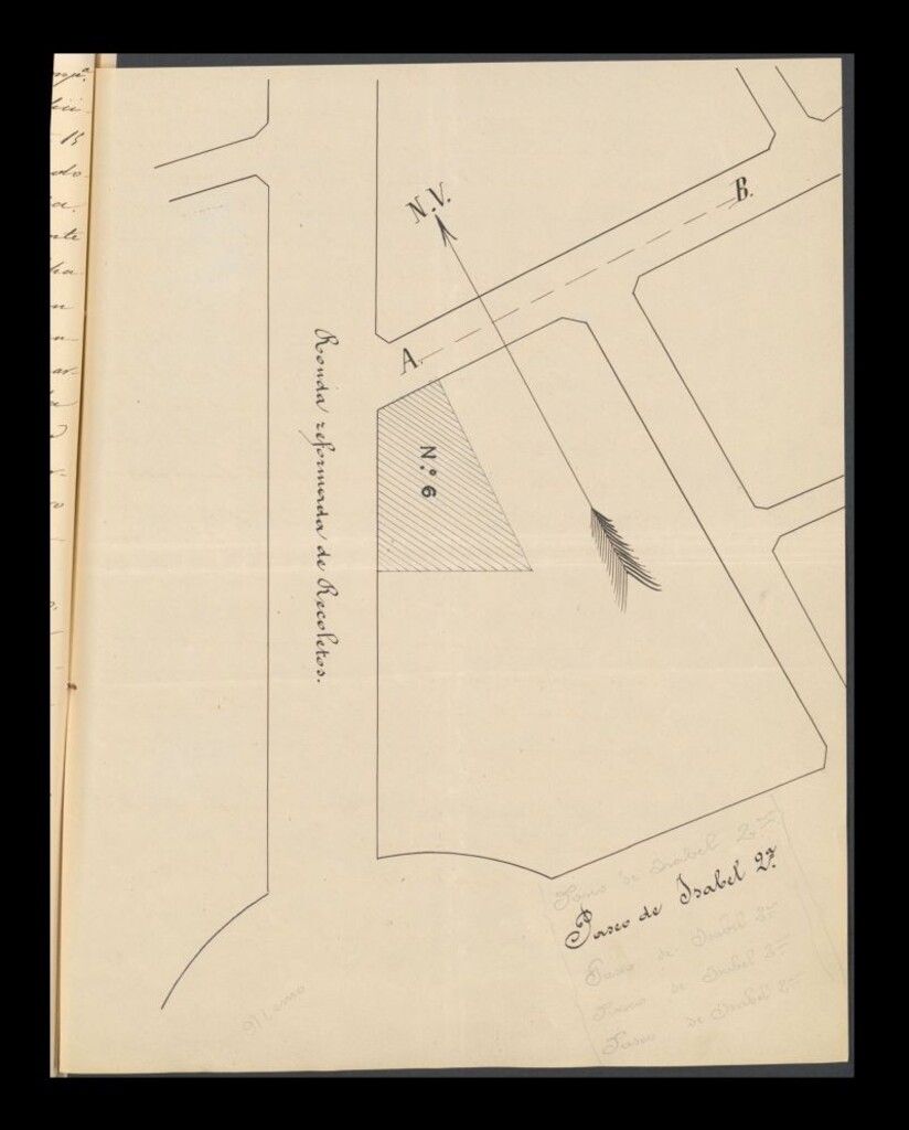 Miniatura de Sobre prolongar la verja de cerramiento del jardín que habita D. Oscar Stevens, apoderado de los Sres. Parent, Shaken y Compañía, hasta la Ronda de Recoletos.