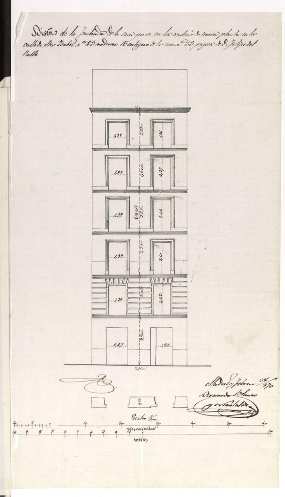 Miniatura de D. Felipe del Valle, en solicitud de licencia para construir de nueva planta la casa nº 23 de la calle de Sta. Isabel.
