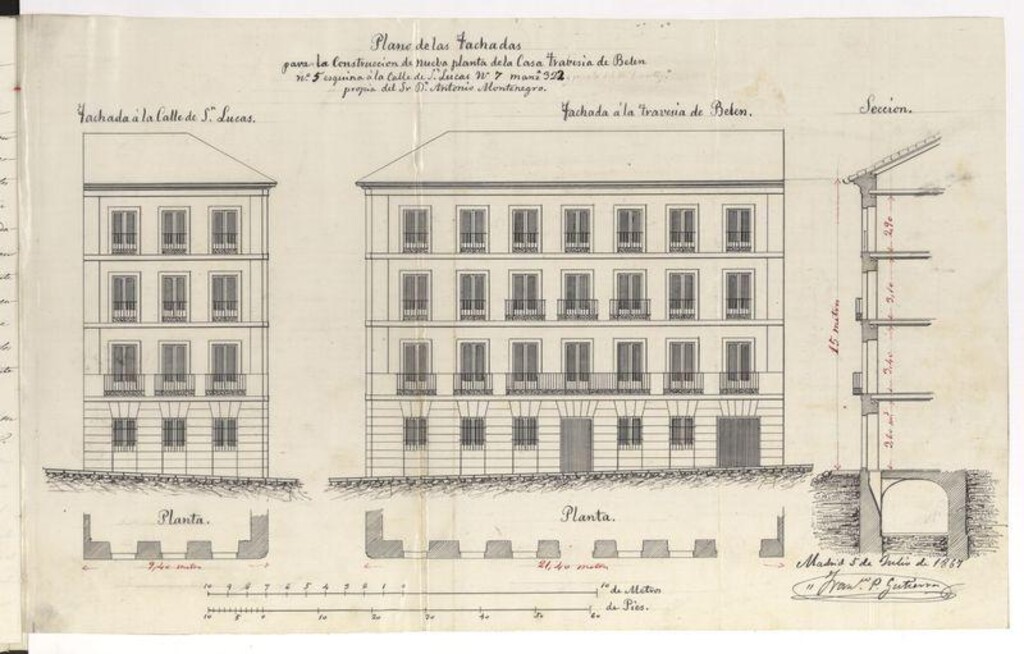 Miniatura de D. Antonio Montenegro, solicita construir en el solar de su propiedad calle de San Lúcas  nº 7, con vuelta a la travesía de Belén, nº 1.