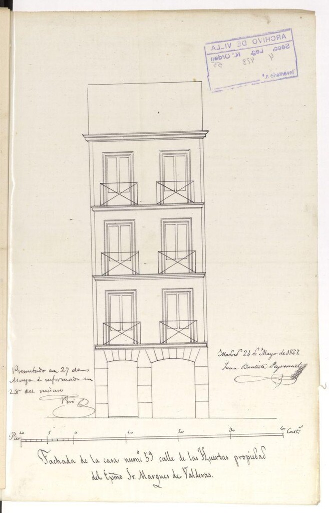 Miniatura de Excmo. Sr. Marqués de Valderas, solicita autorización para construir de nueva planta su casa calle de las Huertas, nº 59 moderno.