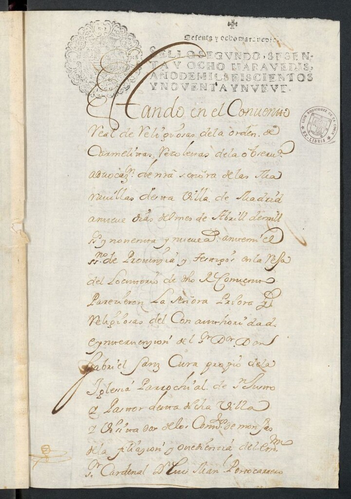 Miniatura de [Convento de Maravillas de Madrid. Escritura de reconocimiento de censo por D. Luis Ortiz de Moncada y Dª Manuela Margarita Ortiz]