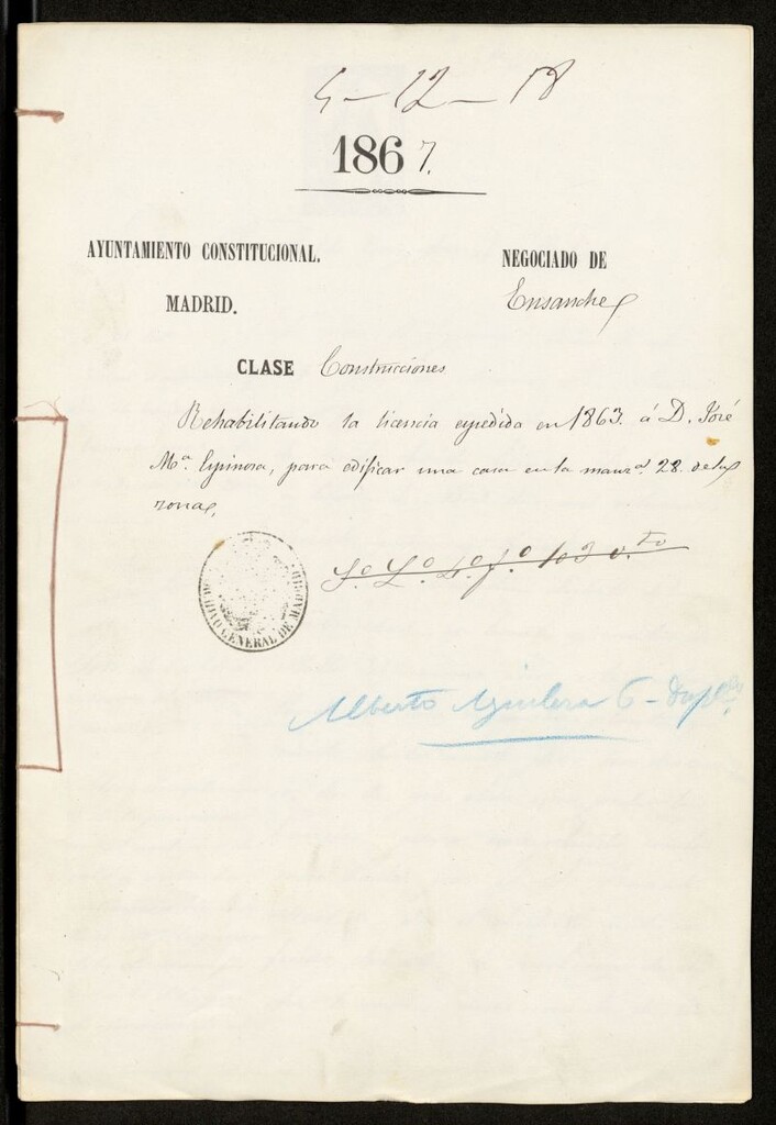 Miniatura de D. José Mª Espinosa, para edificar una casa en la manzana 28 de la zona.