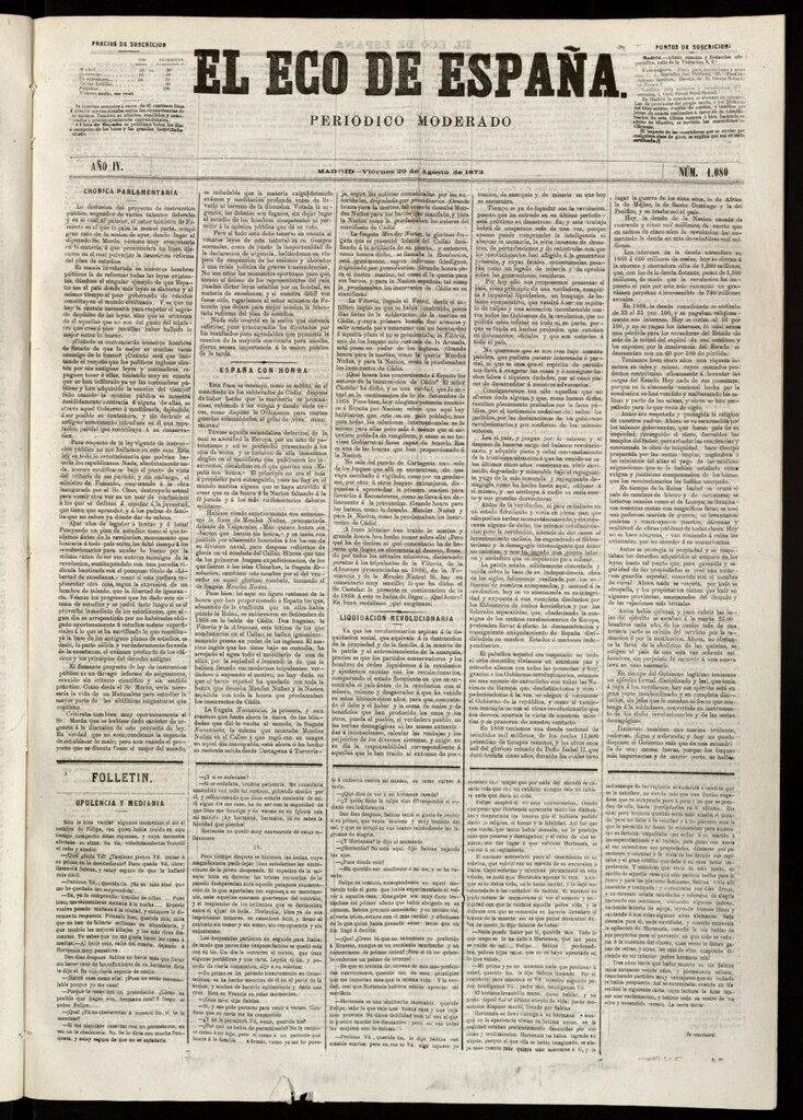 Miniatura de El Eco de España del 29 de agosto de 1873