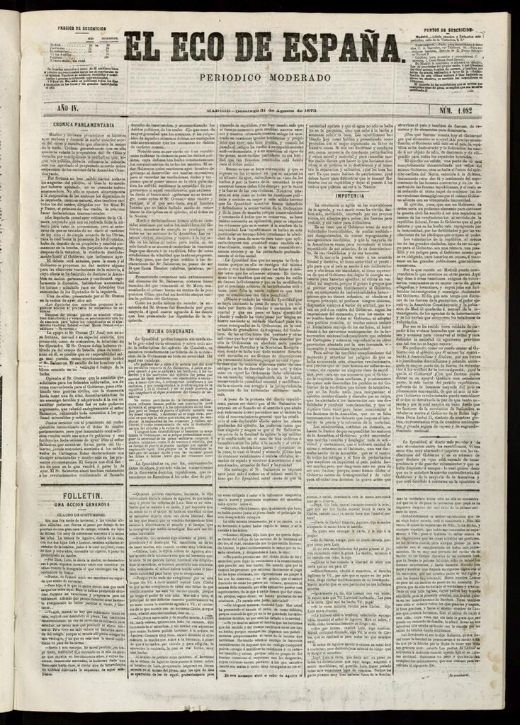 Miniatura de El Eco de España del 31 de agosto de 1873
