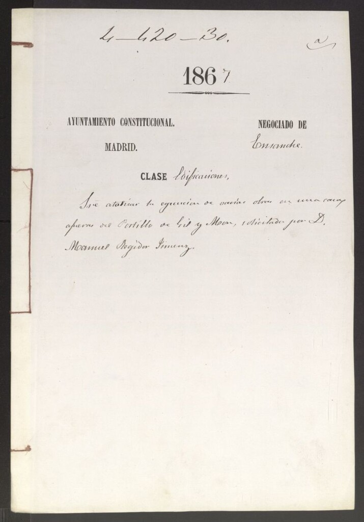 Miniatura de D. Manuel Regidor Jiménez, solicitud de  ejecución de variar obras en una casa afueras del Portillo de Gi y Mon.