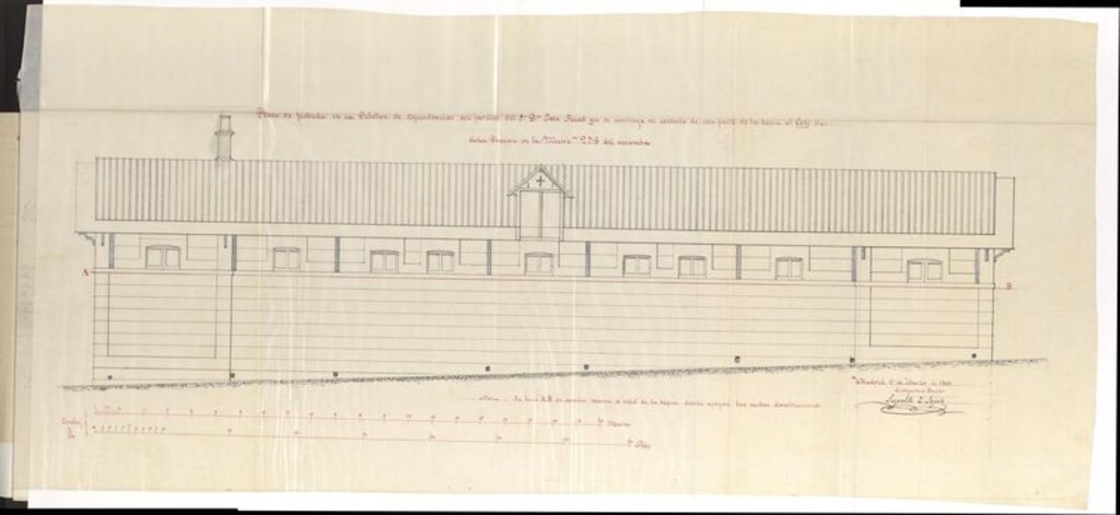 Miniatura de D. José Finat, para construir un pabellón rangando sobre parte de cerca que que encierra la manzana 236.