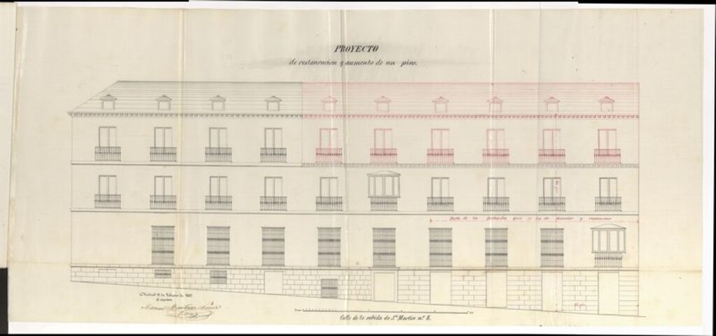 Miniatura de D. Pedro del Castillo, apoderado de la Sra. Condesa Viuda de Torres, pide reconstruir parte de la fachada y levantar un piso a la casa nº 8 de la calle de San Martín.