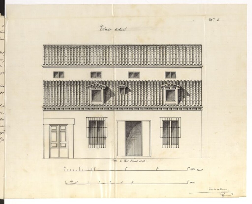 Miniatura de D. Guillermo Weis, solicita autorización para construir de nueva planta una parte de su casa calle de S. Vicente Alta, nº 12, y para levantar un piso principal sobre la parte que se ha de conservar.