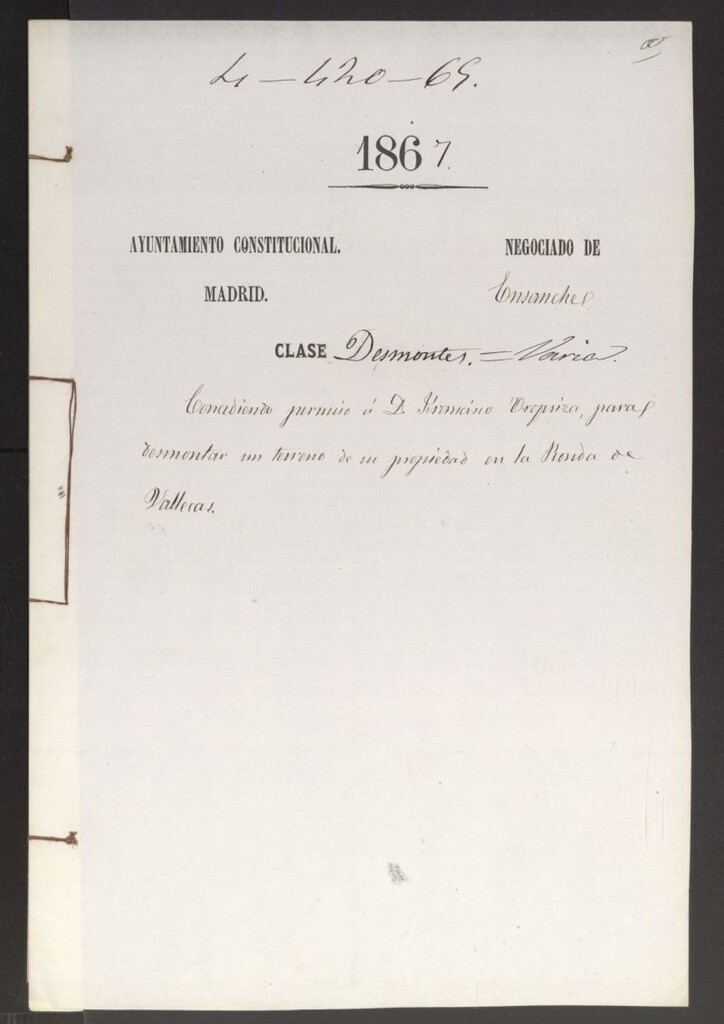 Miniatura de D. Francisco Urquiza, para desmontar un terreno de su propiedad en la Ronda de Vallecas.