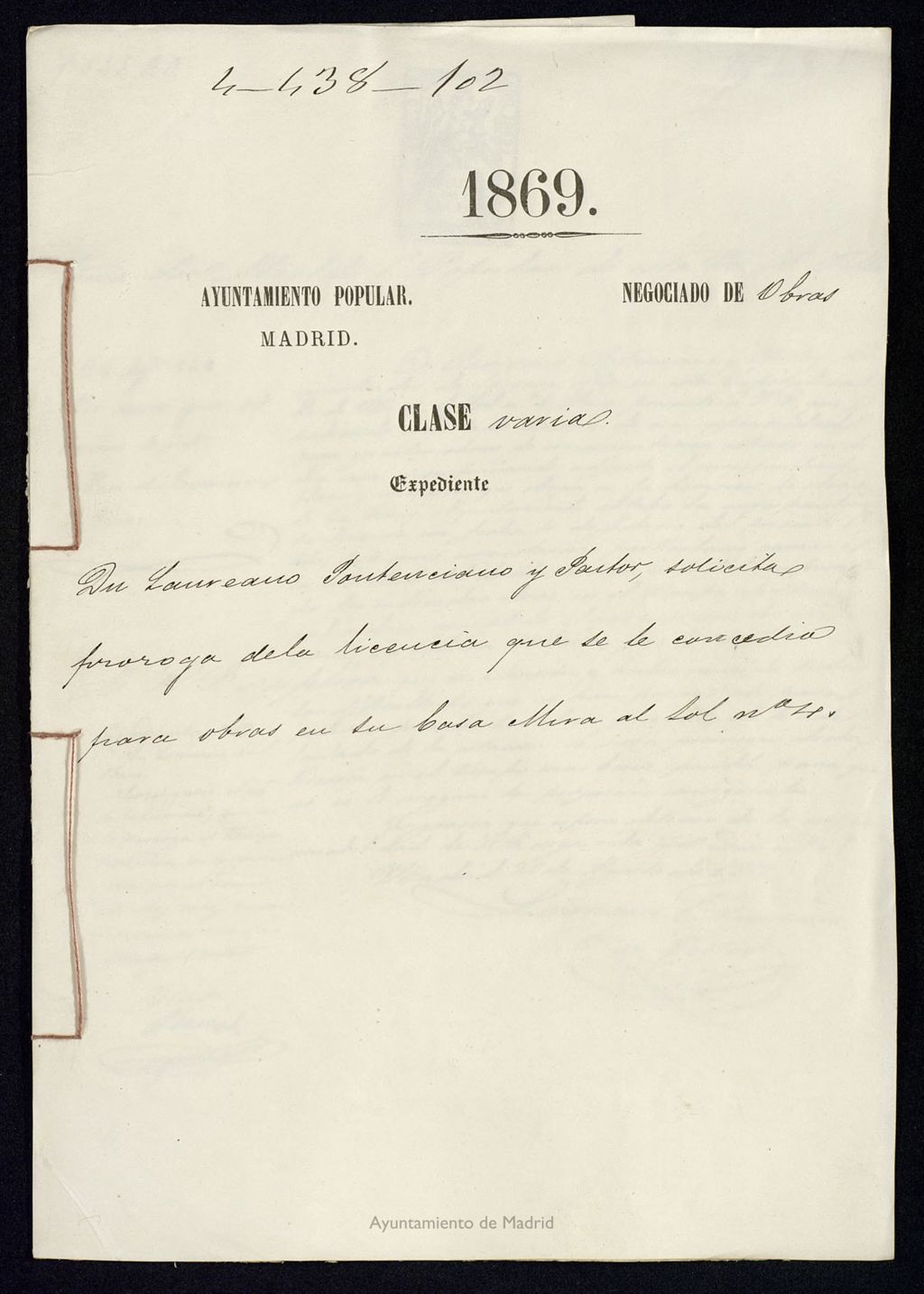 Miniatura de D. Laureano Potenciano y Pastor, solicita prorroga de la licencia que se le concedió para obras en su casa Mira dal Sol nº 4.