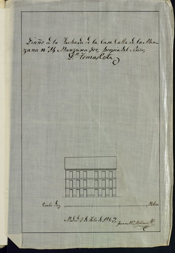 Miniatura de Expediente para la construcción de la fachada de la casa nº 14 de la calle de la Manzana, aumentándole un piso D. Tomas Costa.