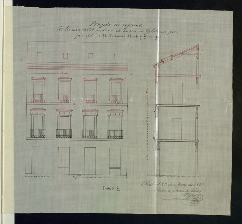 Miniatura de D. Manuel Lluch y Garriga, en solicitud de licencia para levantar un piso 2º y hacer varias obras y mejoras en el interior de la casa nº 35 de la calle de Calatrava.