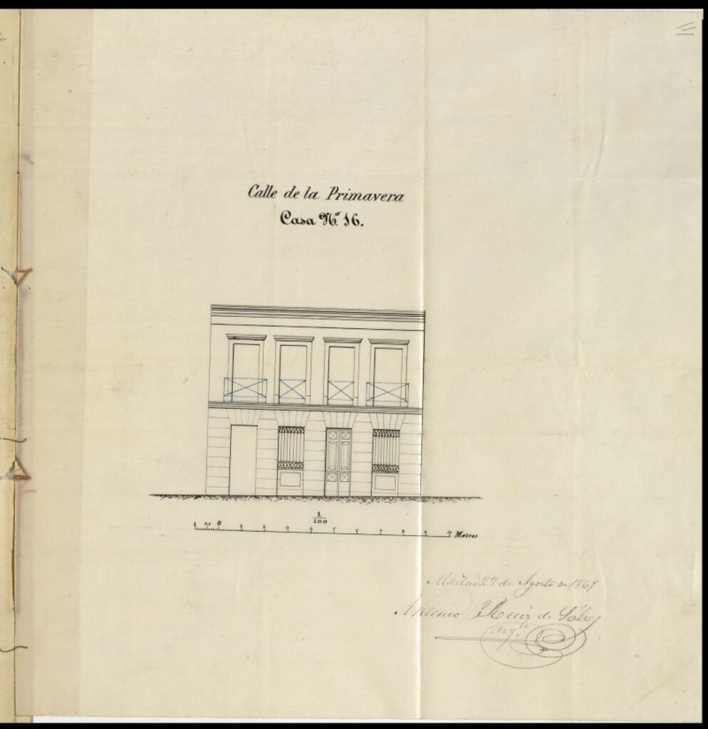 Miniatura de D. Agustín Borderias, para construir de nueva planta la casa nº 16 de la calle de la Primavera.
