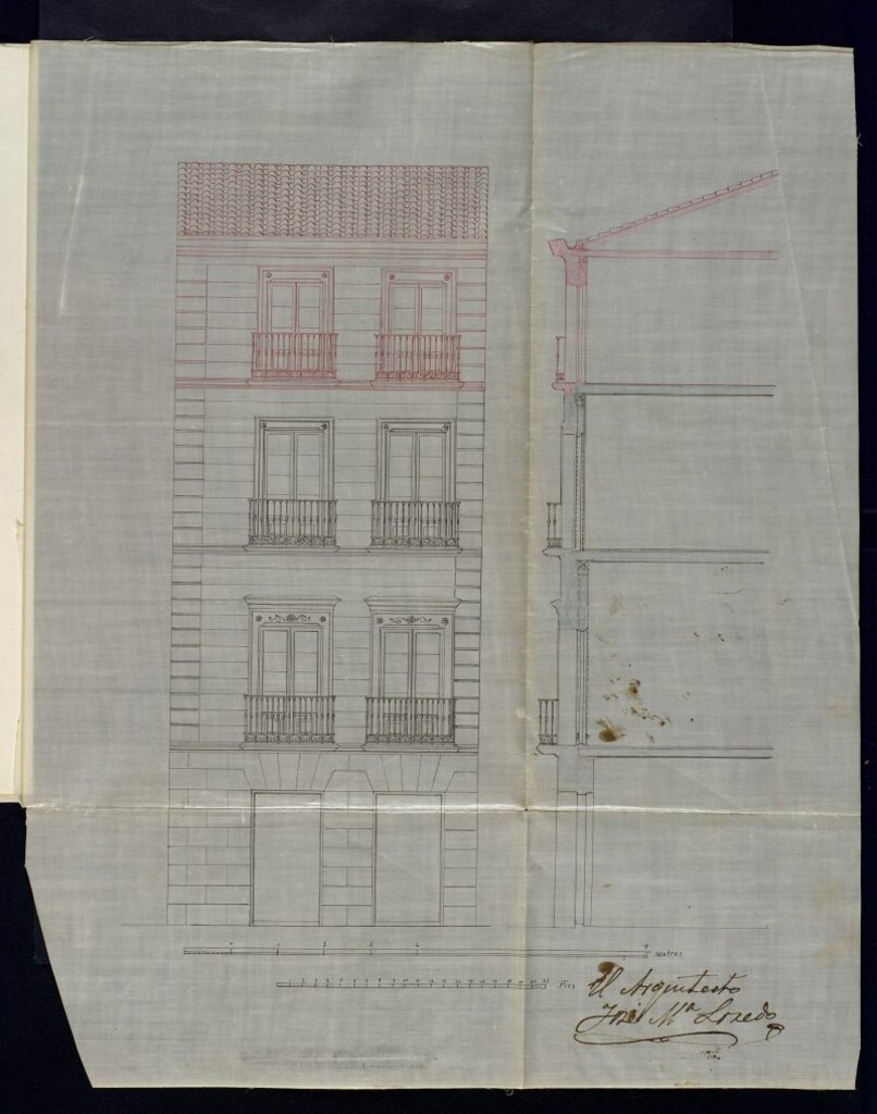 Miniatura de D. Cristobal Bruño, en sollicitud de licencia para aumentar un piso en la casa nº 3 de la calle de la Ruda.