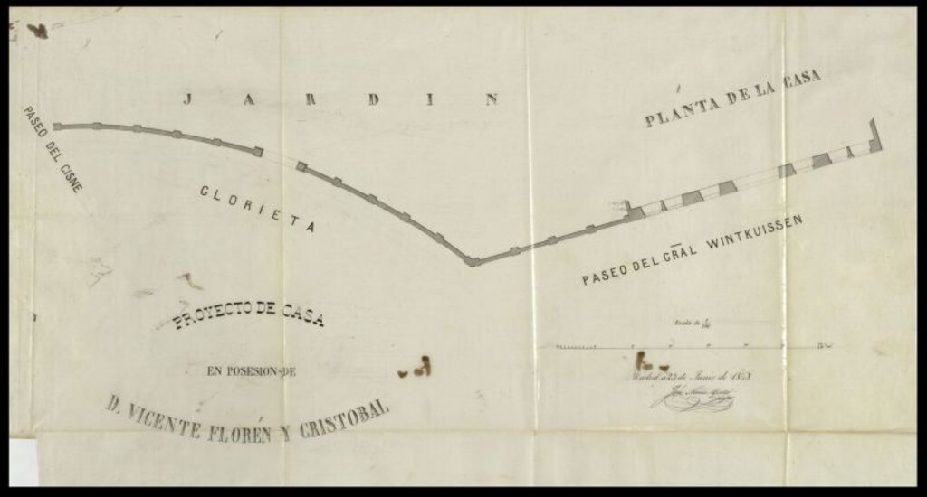 Miniatura de Vicente Florén Cristoba, vecino calle S. Lorenzo, 14 expone: Que dueño del solar del último número impar de la calle de Luchana, con vuelta a la de Sta. Engracia.