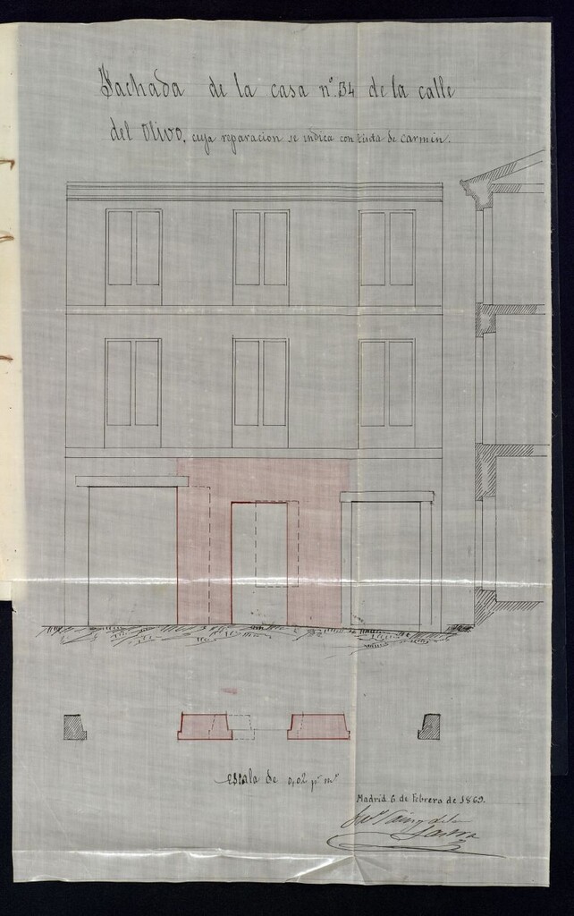 Miniatura de Sobre licencia para construir dos muros de la casa calle del Olivo nº 34, propia de D. Angel Mejía.