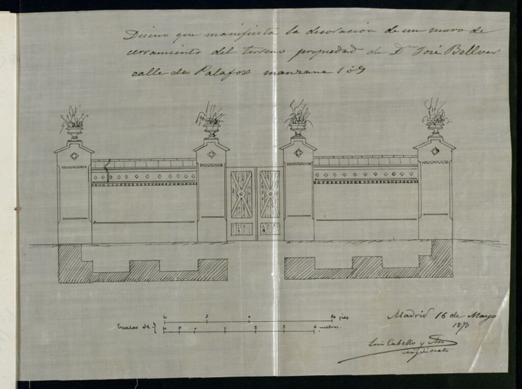 Miniatura de Instruido sobre conceder licencia para revantar una tapia de cerramiento y construir en un solar sito en la manzana 109, calle de Palafox de propiedad de D. José Belver.