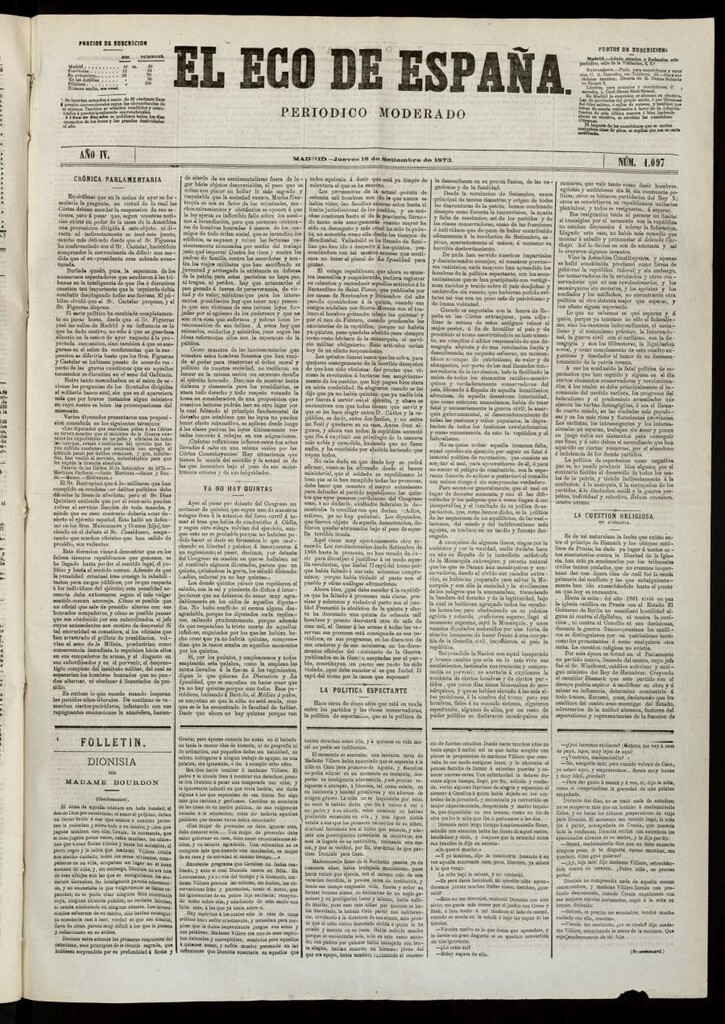 Miniatura de El Eco de España del 18 de septiembre de 1873