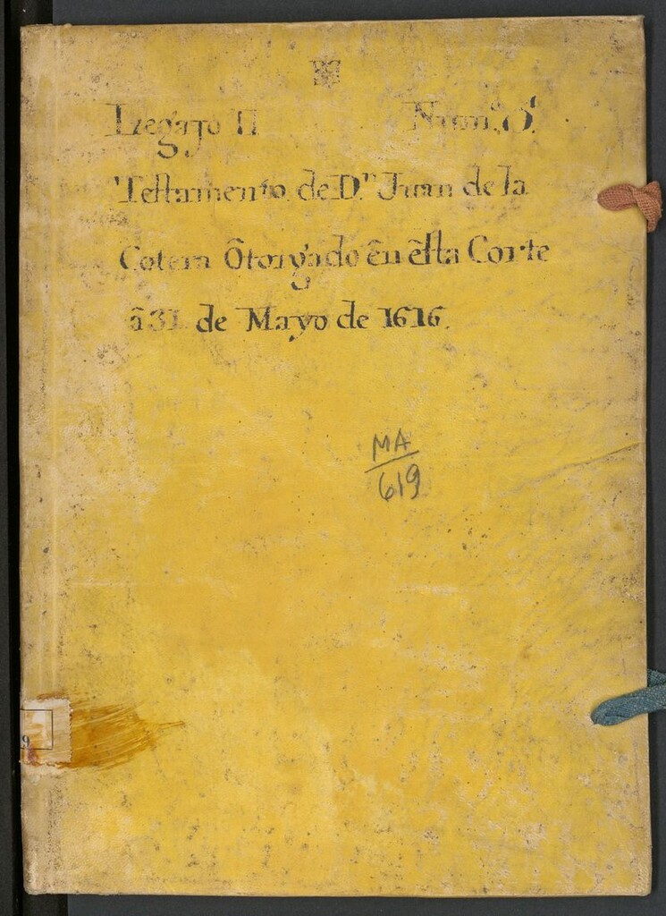 Miniatura de Testam[en]to de D[o]n Juan de la Cotera: otorgado en esta Corte a 31 de mayo de 1616.