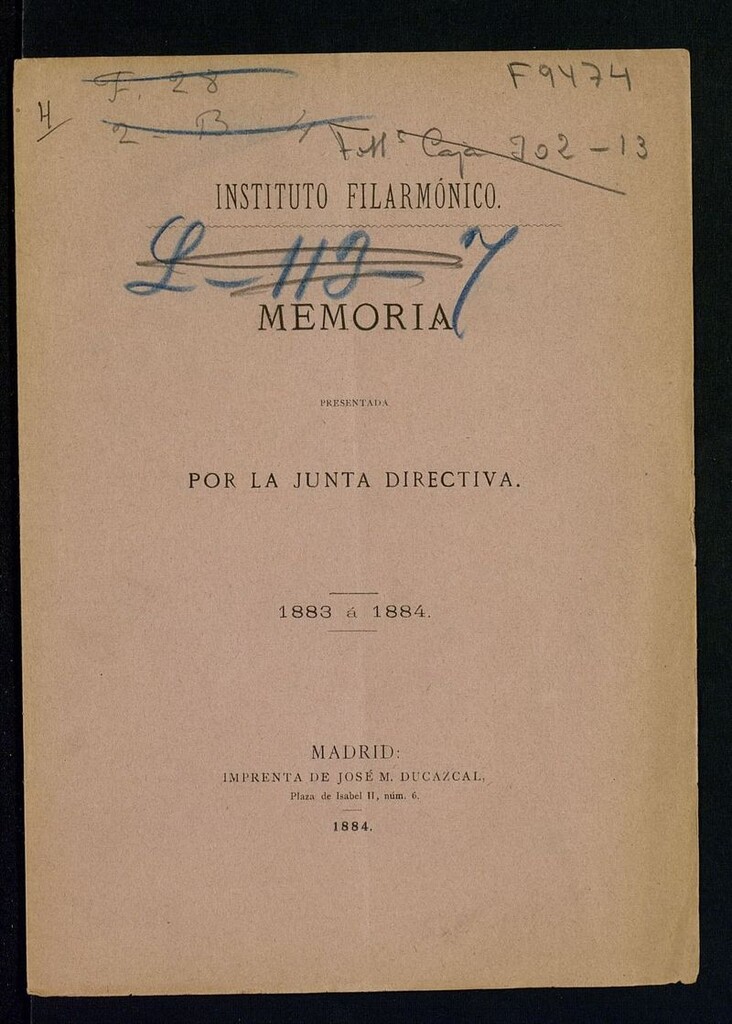 Miniatura de Instituto filarmónico: Memoria presentada por la Junta directiva 1883-1884