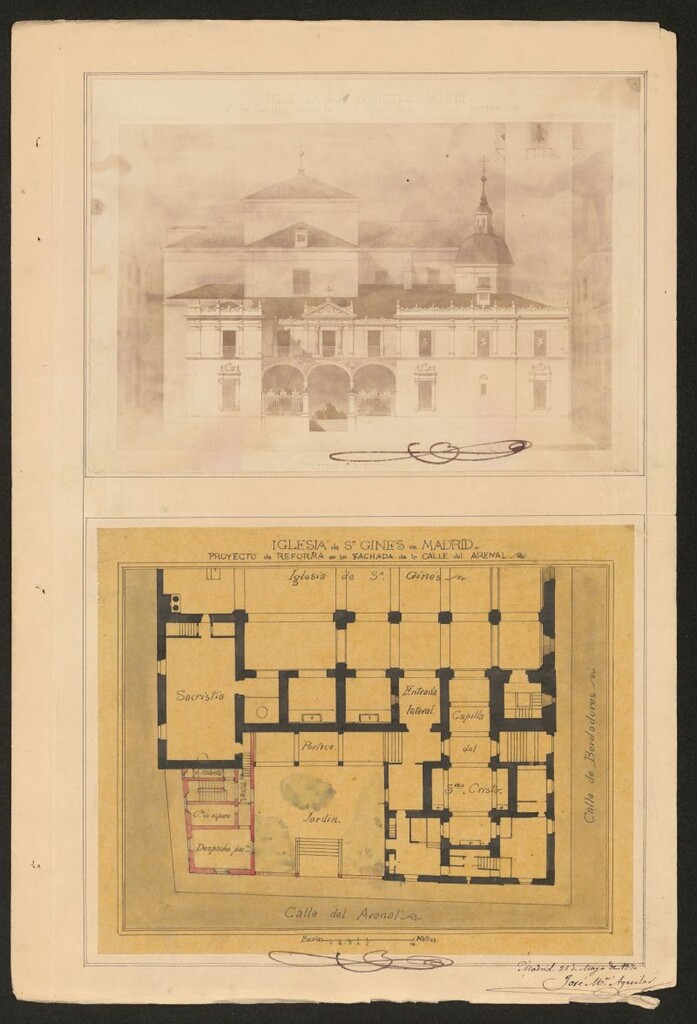 Miniatura de D. Andrés Pérez de Pérez, Mayordomo de fábrica de la Parroquia de S. Ginés en solicitud de licencia para reformar la fachada de dicha Iglesia por la parte de la calle del Arenal.