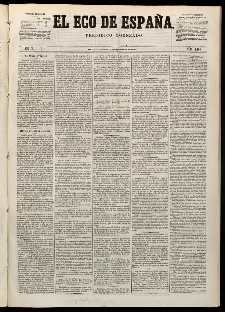 Miniatura de El Eco de España del 23 de septiembre de 1873
