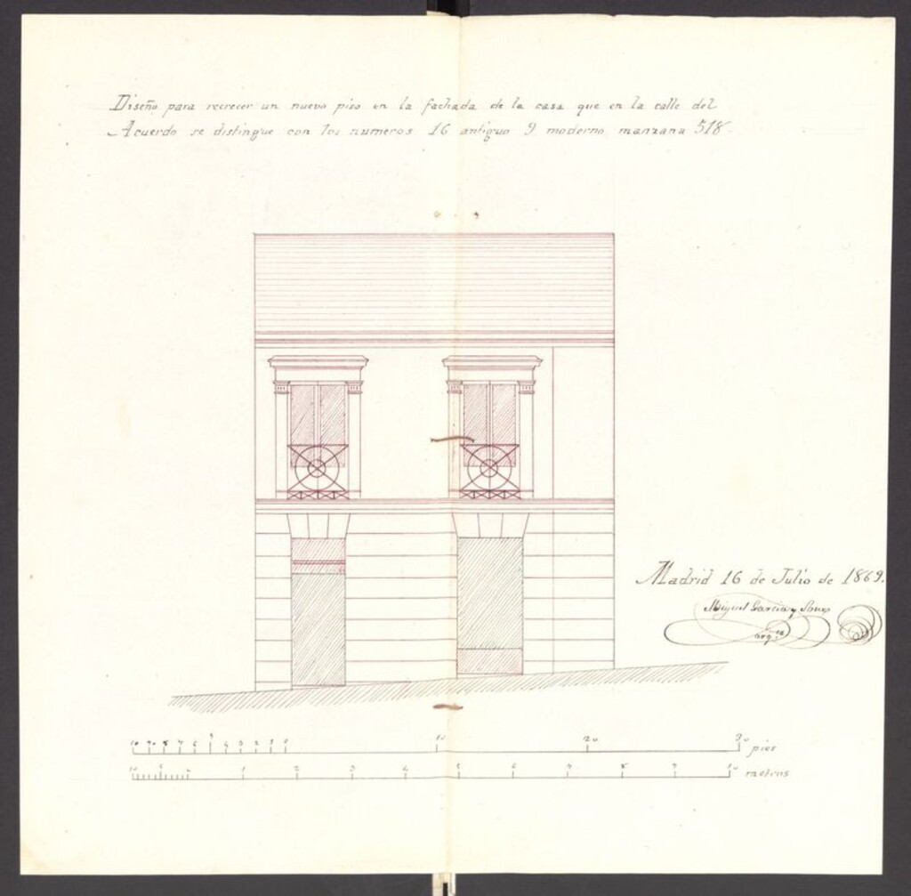 Miniatura de D. José Llanos, para aumentar un piso en la casa nº 9 de la calle del Acuerdo.