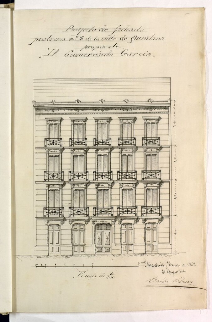 Miniatura de D. Gumersindo García, para edificar en la calle de Quintana 8. Reclamaciones del mismo por habersele denegado.